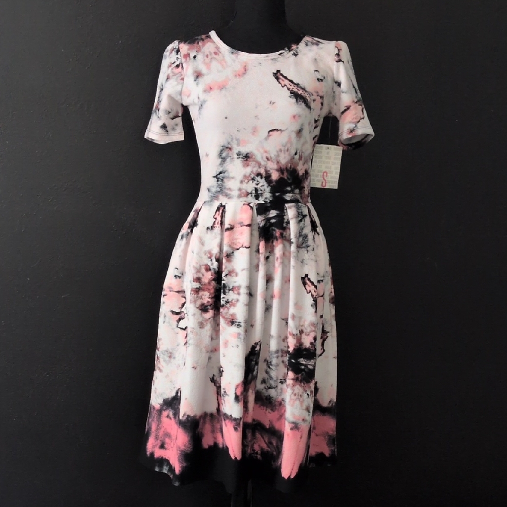LuLaRoe Pink and Black Abstract Midi Dress